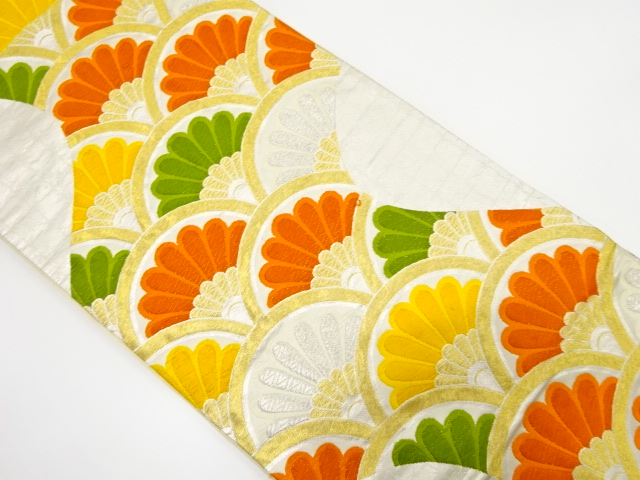 アンティーク　花青海波模様織り出し袋帯（着用可）